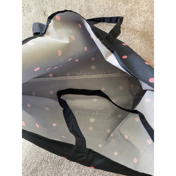 Kate Spade Extra Large Reusable Shopping Tote Bag Black Pink Polka Dot - Picture 4 of 6